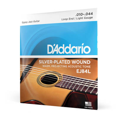 D'Addario EJ84L Silver Wound Gypsy Jazz Acoustic Guitar Strings Light Loop End 10-44