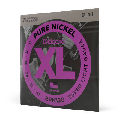 D'Addario EPN120 EPN Cordes de guitare électrique à enroulement rond en nickel pur super légères 9-41