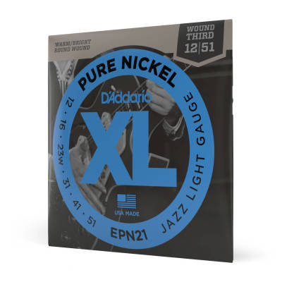 D'Addario EPN21 EPN cordes de guitare électrique à enroulement rond en Nickel pur Blues/Jazz Rock 12-51