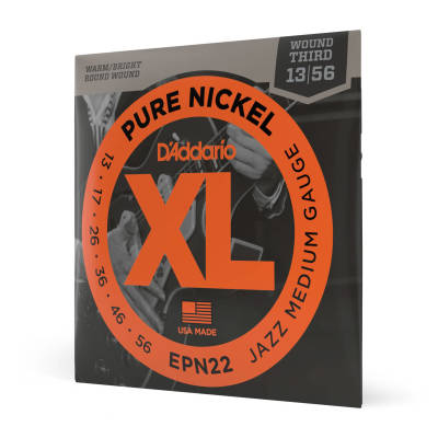 D'Addario EPN22 EPN Cordes de guitare électrique à enroulement rond en nickel pur Jazz Medium 13-56