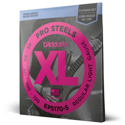 D'Addario EPS170-5 XL ProSteels Cordes pour guitare basse électrique 5 cordes 45-130