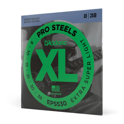 D'Addario EPS530 ProSteels Round Wound Electric Guitar Strings Extra Super Light 8-38