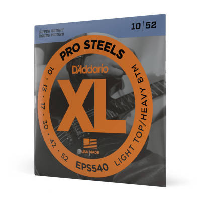 D'Addario EPS540 ProSteels Round Wound Electric Guitar Strings Light Top Heavy Bottom 10-52