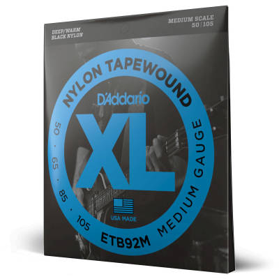 D'Addario ETB92M XL Nylon Tapewound Bass Guitar Strings Medium Scale 50-105