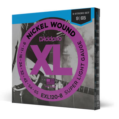 D'Addario EXL120-8 Nickel Wound 8-String Electric Guitar Strings Super Light 9-65