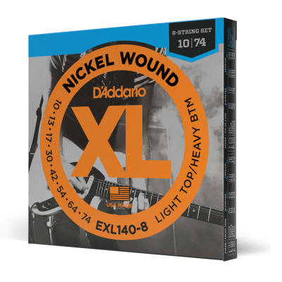 D'Addario exl140-8 Nickel Wound 8 cordes électriques de guitare - Top léger / bas lourd 10-74