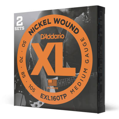 D'Addario Exl160tp Twin Pack Nickel Round Wound Long Scale 50-105