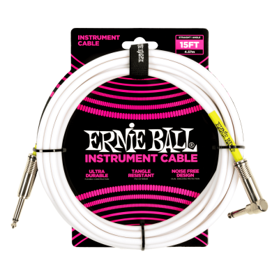 Ernie Ball 6400EB Straight/Angle Instrument Cable (White) - 15'