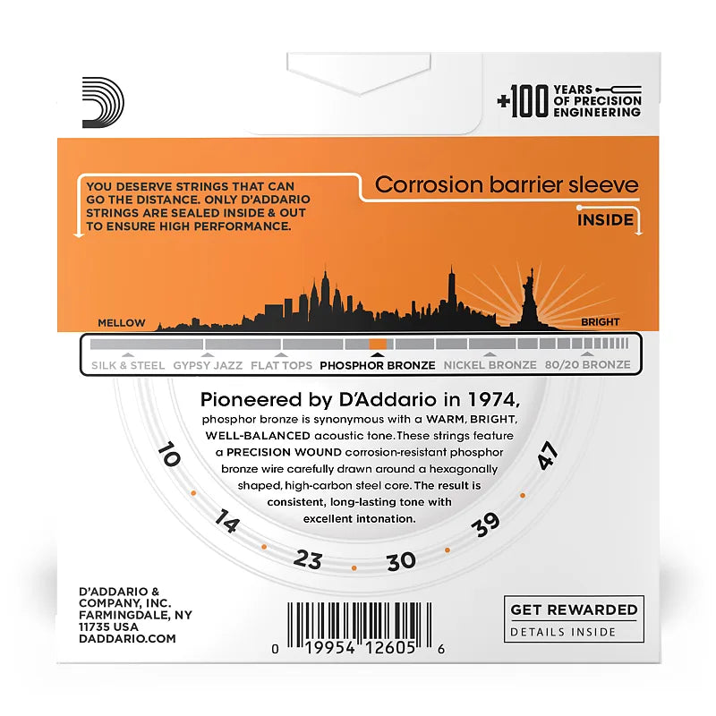 D'Addario EJ15-3D 3 Pack EJ Phosphor Bronze Acoustic Guitar Strings X-Lite 10-47