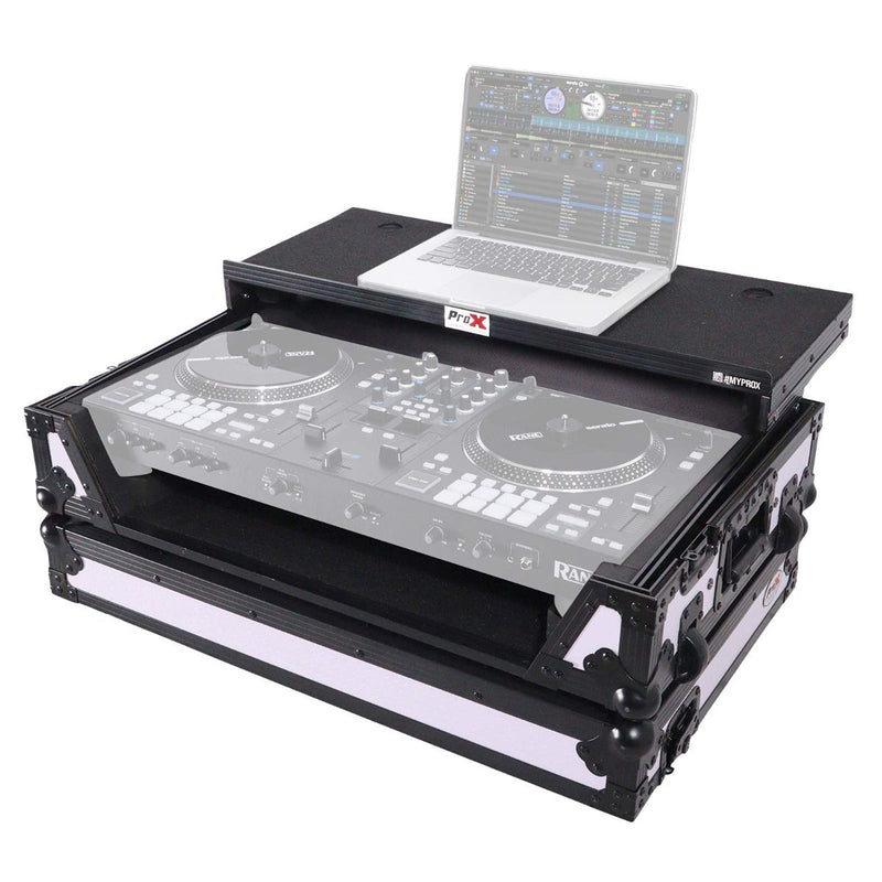 ProX RANEONEWLTWH Flight Case For RANE ONE Dj Controller W-Sliding Laptop Shelf & Wheels (White on Black)