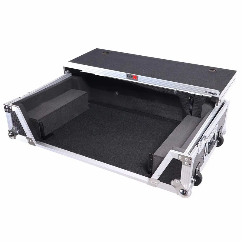ProX XS-REV71K2U WLTLED Flight Case pour Pioneer DDJ-REV7 & DDJ-1000/SRT avec espace rack 2U/étagère pour ordinateur portable/roues
