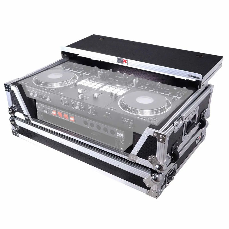 ProX XS-REV71K2U WLTLED Flight Case pour Pioneer DDJ-REV7 & DDJ-1000/SRT avec espace rack 2U/étagère pour ordinateur portable/roues