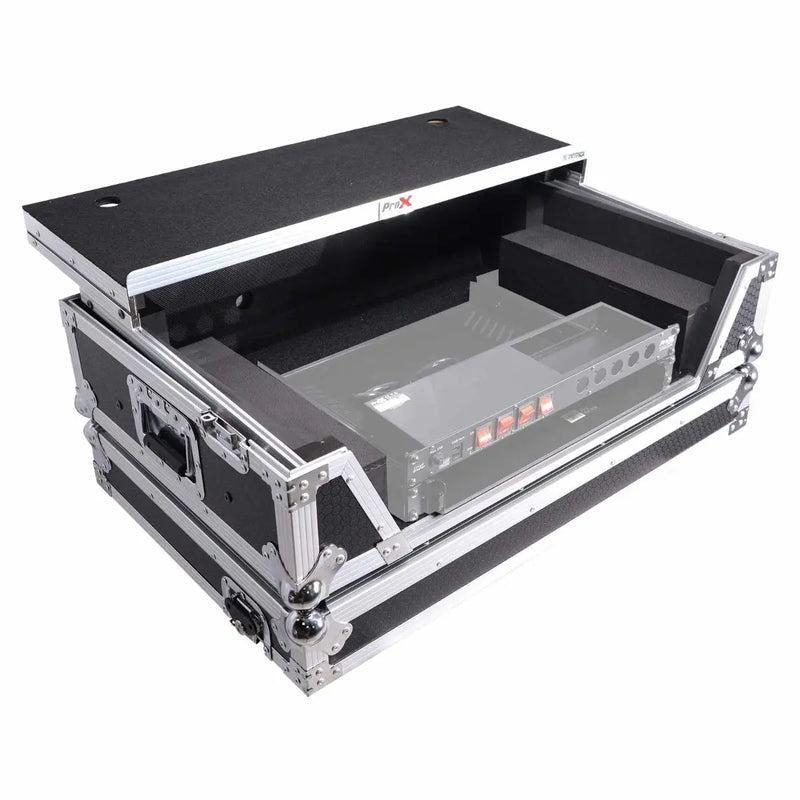 ProX XS-REV71K2U WLTLED Flight Case pour Pioneer DDJ-REV7 & DDJ-1000/SRT avec espace rack 2U/étagère pour ordinateur portable/roues