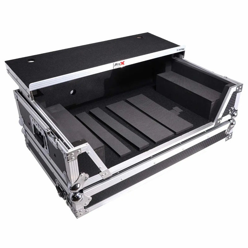 ProX XS-REV71K2U WLTLED Flight Case pour Pioneer DDJ-REV7 & DDJ-1000/SRT avec espace rack 2U/étagère pour ordinateur portable/roues