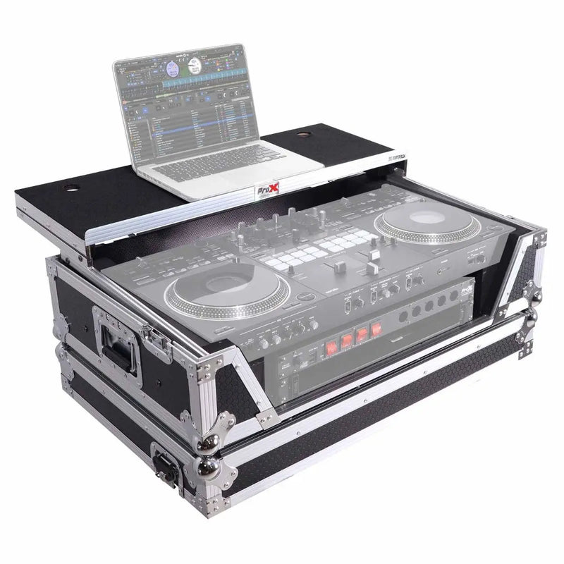 ProX XS-REV71K2U WLTLED Flight Case pour Pioneer DDJ-REV7 & DDJ-1000/SRT avec espace rack 2U/étagère pour ordinateur portable/roues