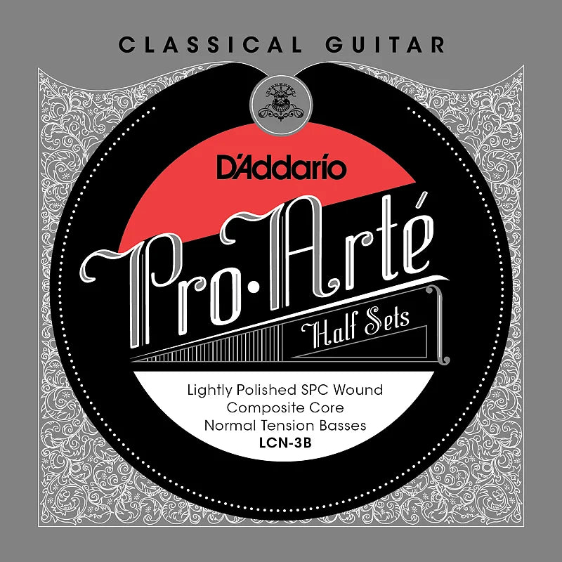 D'Addario LCN-3B Pro-Arte Cuivre plaqué argent légèrement poli sur noyau composite Demi-ensemble de guitare classique - Tension normale