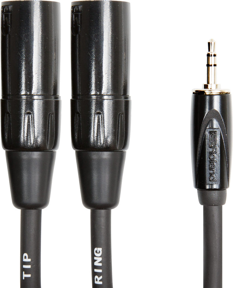 Roland RCC-3-352XM Mini Jack Stereo To Dual XLR-M Cable - 3'