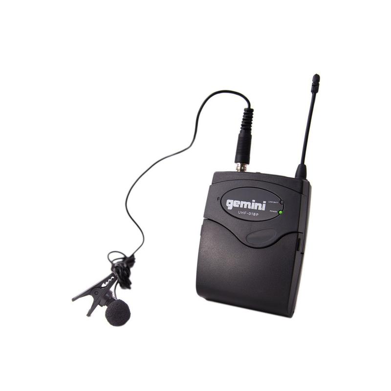 Gemini UHF-04HL-S1234 Système sans fil à quatre canaux, comprend un récepteur UHF, 4 émetteurs ceinture et 4 microphones-cravate pour casque