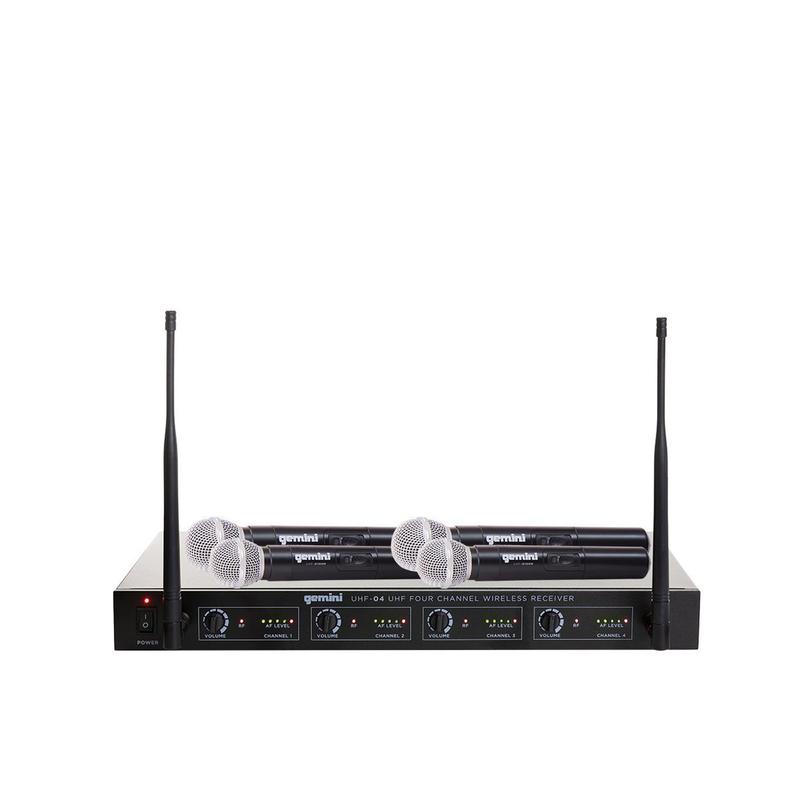 Gemini UHF-04M Four Channel Wireless System, Includes UHF Receiver and 4x Handheld Microphone