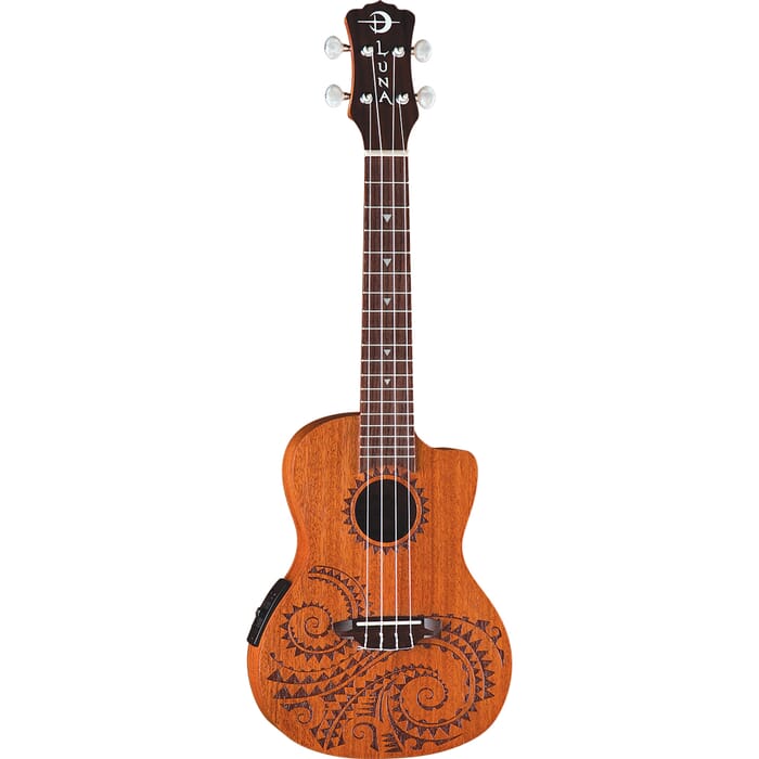 Luna UKE TEC MAH Uke Tattoo Mahogany Concert Ukulele (Open Pore Natural)