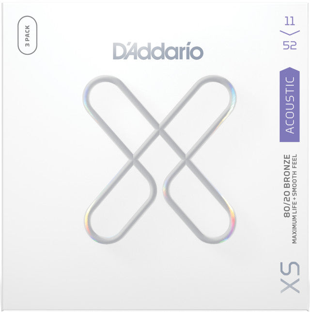 D'Addario XSABR1152 Lot de 3 cordes pour guitare acoustique XS 80/20 Bronze Custom Light 11-52